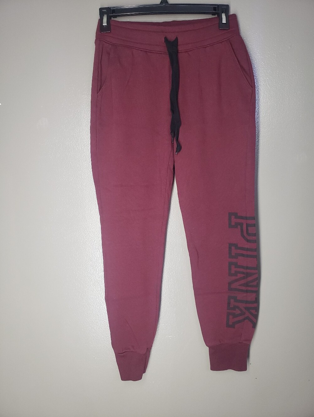 Victoria Secret Pink Burgundy Sweatpants Size XS Pull On Drawstring